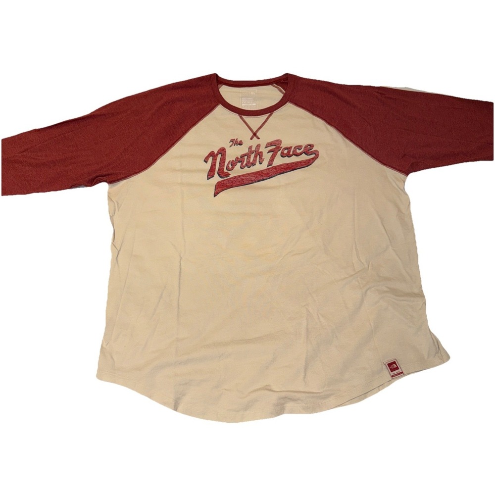 The North Face Men's Raglan 3/4 Sleeve Tee Shirt XXL Maroon/ Cream Round Hem